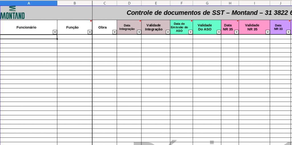 planilha de controle de aso e treinamentos